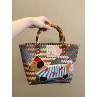 beach bag beg tangan wanita Beg tenunan anjing dachshund, bakul sayur, beg anyaman rotan retro, beg 