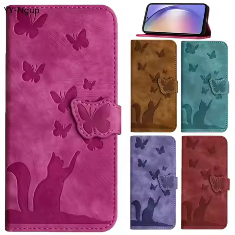 3D Cat Wallet Flip Case for Coque iPhone 17 15 14 13 12 11 16 Pro Max X XR 7 8 Plus SE 16E Cases Lea