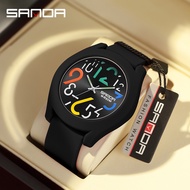 Sanda นาฬิกาผู้ชายกันน้ำนาฬิกาสายรัดซิลิโคนนาฬิกาควอทซ์สีแดงลำลองแฟชั่นใหม่2024 9021