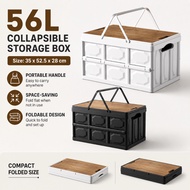 Collapsible Storage Bins Box with Lids and Handle 56L Camping Storage Box Foldable Plastic Storage B