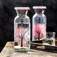 New🍊QM Imported Cherry Tree Color Changing Glass Water Pitcher Household Glass Water Jug Set Handy Cup Juice Cold Water