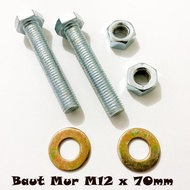 Hex Bolt M12 x 70mm - Bolt + Nut + Ring Plate White Pitch 1.75