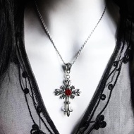 Gothic Vintage Red Ruby Cross Pendant Necklace Elegant Fashion Jewelry for Stylish Women