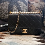 CHANEL 珍珠造型金鏈鏈包 黑色