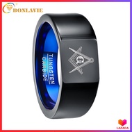BONLAVIE Mens Vintage Masonic Ring Authentic Tungsten Carbide Black Square Freemason Symbol High Pol