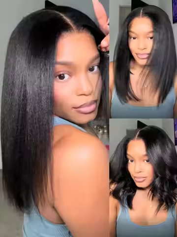 Glueless Wigs Human Hair 6x4 Yaki Bob Pre Cut Lace Wear And Go 100% Human Hair Wigs Pre Plucked 6x4 
