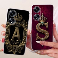 Oppo A98 5G Case CPH2529 Transparent Luxury Crown A-Z Letters 2D Flat Pattern Soft Phone Casing Oppo