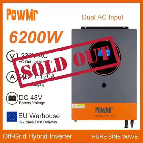 EU Stock 6.2KW Hybrid Solar Inverter 48V to 230VAC MPPT Solar Charger Controller 120A Max Solar Pane