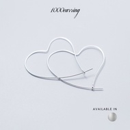 1000earring 925 Sterling Silver Heart-shaped Hoop Earrings - Silver