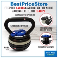 BPS FitExpert 5-20lbs Adjustable Kettlebell Gym Grade Metal Plates Dumbbell Weight Lifting 9kg Kettl