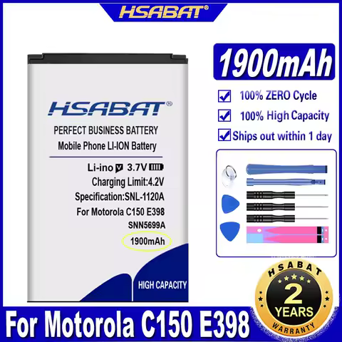HSABAT SNN5699A 1900mAh Mobile Phone Battery for Motorola C150 E398 ROKR E1 ROKR E3 V810 Batteries