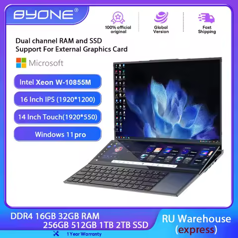 BYONE Dual Screen Gaming Laptop Computer 64GB/32GB/16GB DDR4 RAM 1TB/2TB/4TB SSD Intel 10th Gen Wind