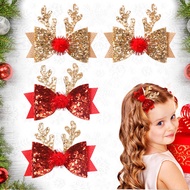 1pc Christmas Anlter Deer Horn Glitter Hair Clip for Kids Girls Bow Hairpins Barrettes Hair Accessories New Year Gift