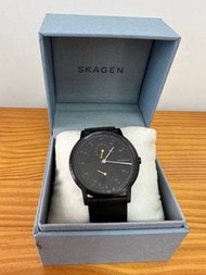 Skagen 黑色真皮手錶 中性款 聖誕節禮物 生日禮物