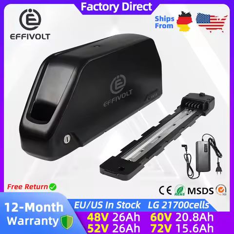 Polly 48V 52V 60V 72V Ebike Battery Downtube 20.8AH 26AH Electric Battery 50A BMS Original 21700 Lit