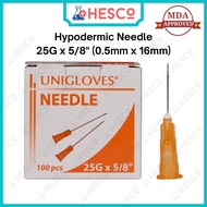 Jarum Needle Sterile 25G x ⅝” (0.5mm x 16mm) Disposable Needles Hypodermic Unigloves 10pcs 100pcs Me