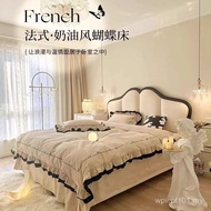 Italian Cream Light Luxury Butterfly Modern Genuine Leather Master Horizontal Double Bed Wedding Bed