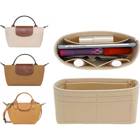 Felt Purse Organizer Insert for Longchamp Mini Bag Wihte Zipper Insert (Zipper Black, Mini)