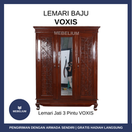 Lemari Baju Pakaian Voxis 3 Pintu 2 Rak 1 Gantung Premium Kayu Jati Asli Kuat Model Retro Anti Rayap Anti Air Original