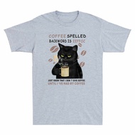 Coffee Black Shirt Backwards Lover Cat Is Spelled T-Shirt Eeffoc Coffee