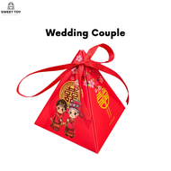 100PCS Bundle Wedding Door Gift Box Triangle Chocolate Candy Box Chinese Wedding Ribbon Xi 中式结婚婚礼三角喜
