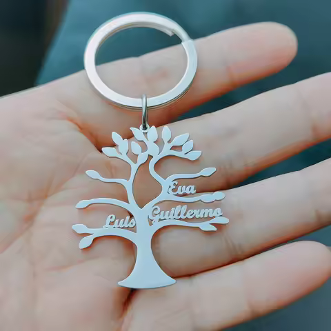 Custom Tree Of Life Name Keychain Personalized 1-6 Names Pendant Stainless Steel Jewelry For Family 