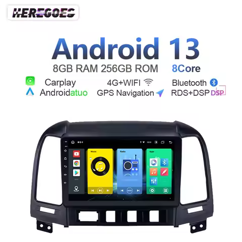 720P Android 13 Car Radio For Hyundai Santa Fe 2006-2012 Carplay GPS Navigation Stereo Bluetooth 4G 