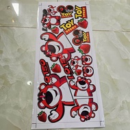 Combo tem logo sticker gấu dâu lotso đỏ dán nền đen trang trí xe máy kích thước 20x60cm