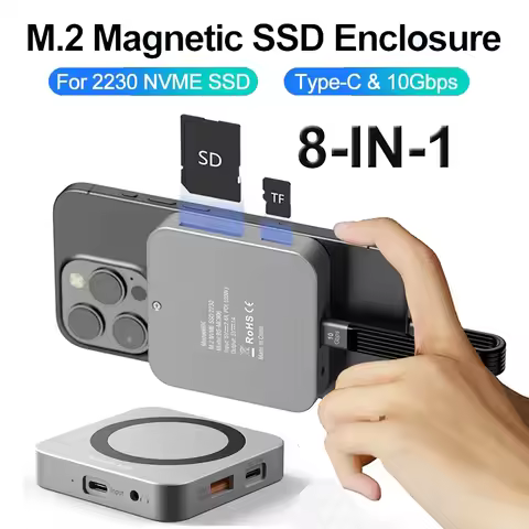 8-IN-1 Magnetic 2230 M.2 NVMe SSD Enclosure 10Gbps SSD Case USB C 3.2 Gen2 to NVMe PCI-E 100W Charge