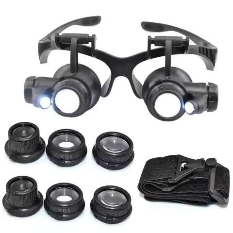 10X 15X 20X 25X LED Magnifier Illuminated Double Eye Glass Jeweler Loupe Repair Headband Magnifying 