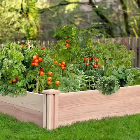 Elevated Wooden Garden Box, 4x4ft, 12in Tall, with Drainage, Durable
