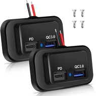 12V/24V RV USB Outlet Dual PD3.0 Type-C (USB C) & Quick Charge QC3.0 USB-A Port Panel Mount Car USB