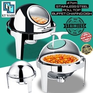 47cm Stainless Steel Round Roll Top Chafing Dish Buffet Set Catering Set Berkas Lauk Food Pan Dome S