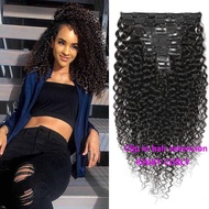 100% Human Hair Extension Kinky Curly Clip In Human Hair Extension 8pcs/Set  Fashion Type For Male