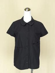 貞新二手衣 a la sha 日系專櫃 黑色飛飛蜜蜂V領短袖棉質洋裝長版M號(54430)
