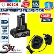 Bosch 1x / 2x 12v 4.0Ah Battery Combo 1x GAL1210CV Battery Charger (12V STARTER KIT SET)