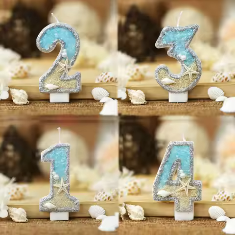 2.9inch Birthday Candle for Cake, Beach Starfish Sequins Number Cake Candles, Happy Birthday Candle,