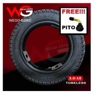 ✶◙Ebike tubeless tire  3.00-10 / 3 x 10 Exterior, wheel Ebike, Scooter Type High Quality.