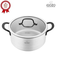 [ Local Ready Stocks ] iGOZO 24CM ELITE 304 STAINLESS STEEL CASSEROLE + GLASS LID COOKWARE KITCHENWARE PERIUK