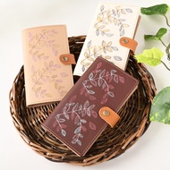 手機殼 全機種通用 手帳型【刺繡 植物】真皮 皮革 葉子 酒紅 米色 A090I