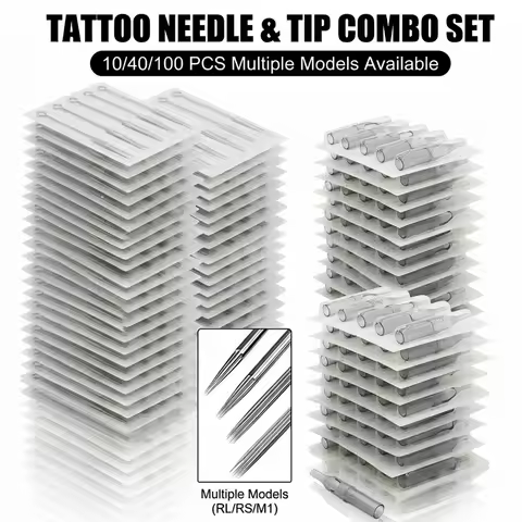 10/40/100PCS Tattoo Needle Combo Set 3RL 5RL 7RL 9RL 11RL with Matching Gray Tattoo Tips Disposable 