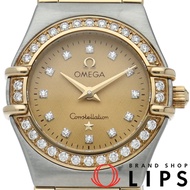 歐米茄星座系列迷你腕錶，22.5毫米錶徑，鑲鑽錶圈，12顆鑽石，型號1267.15，帶原裝盒和保固卡，K18YG/SS材質，女士腕錶，黃色拋光，成色極佳 [二手]