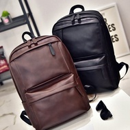 Men Women's Backpack PU Leather Backpack Double Bib Backpack Waterproof Travel Computer Bag Men's Ba