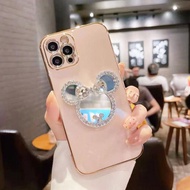 Huawei Nova 3e 3 3i 4 4e 5T 7i Nova 6 7 8 SE Nova 7 8 9 Pro Honor 20 50 Pro Honor 50 SE P20 P30 Lite Cartoon Mouse Style Mirror Stand Kickstand Plating Soft Phone Case Phone Cover Casing