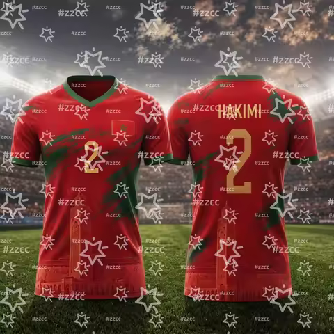 2026 Morocco Hakimi Fan Commemorative Jersey Family Match Football Jersey Summer Sports Men's T-Shir