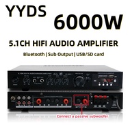 YYDS 6000W Bluetooth Amplifier 5.1 Ch Audio Power Amplifier Subwoofers HIFI Stereo Surround Sound Digital Home Theater Karaoke