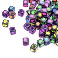 8156-DIY Aksesori Bahan Tenun Pelangi Manik 7*7mm Akrilik Persegi Lubang Besar Manik Gaya Jantung