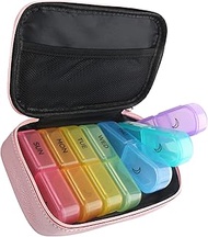 Pill Box 7 Days 2 Compartments Large Pill Box Morning Evening Portable PU Leather Pill Bag with Zip 