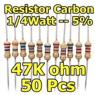 Resistor 50 Pcs 47K ohm 5% 1/4W Carbon Film Resistor