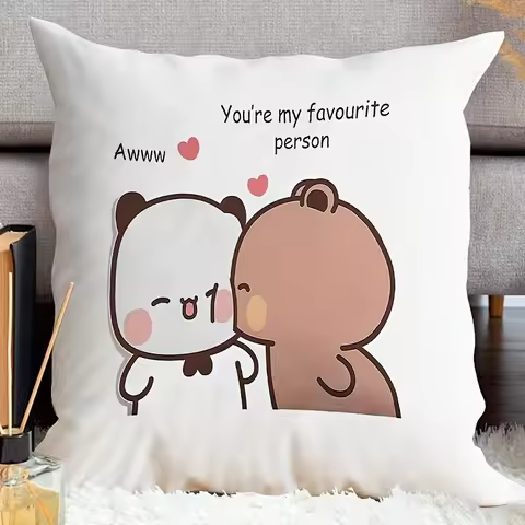 1pc Cute Bubu Dudu Panda Bear Couple Love Bubu and Dudu Pattern Polyester Fabric Cushion Cover House